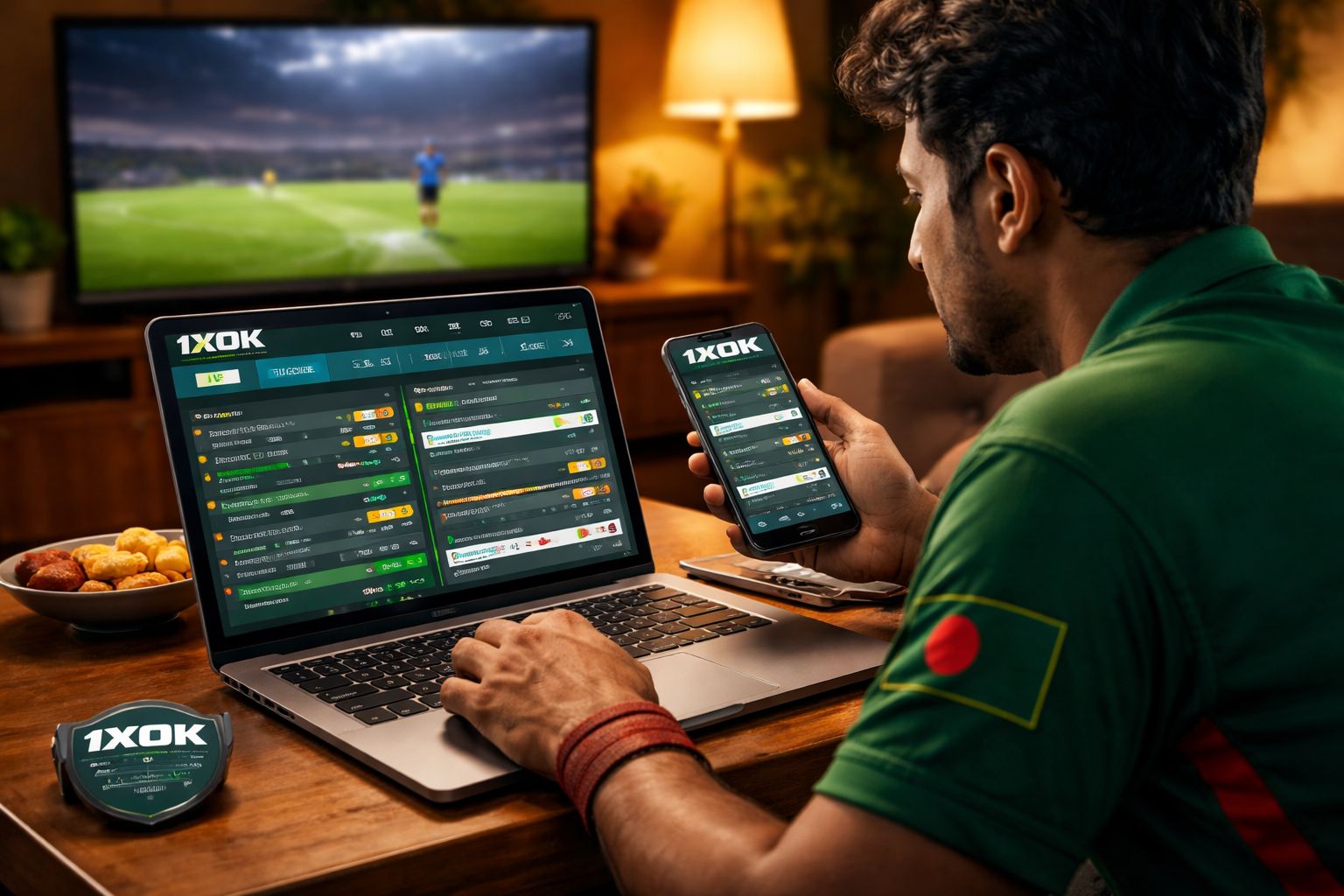 1XOK sportsbook interface showing cricket and football wager markets for Bangladesh punters
